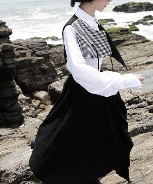 Asymmetric Houndstooth Ribbon Vest